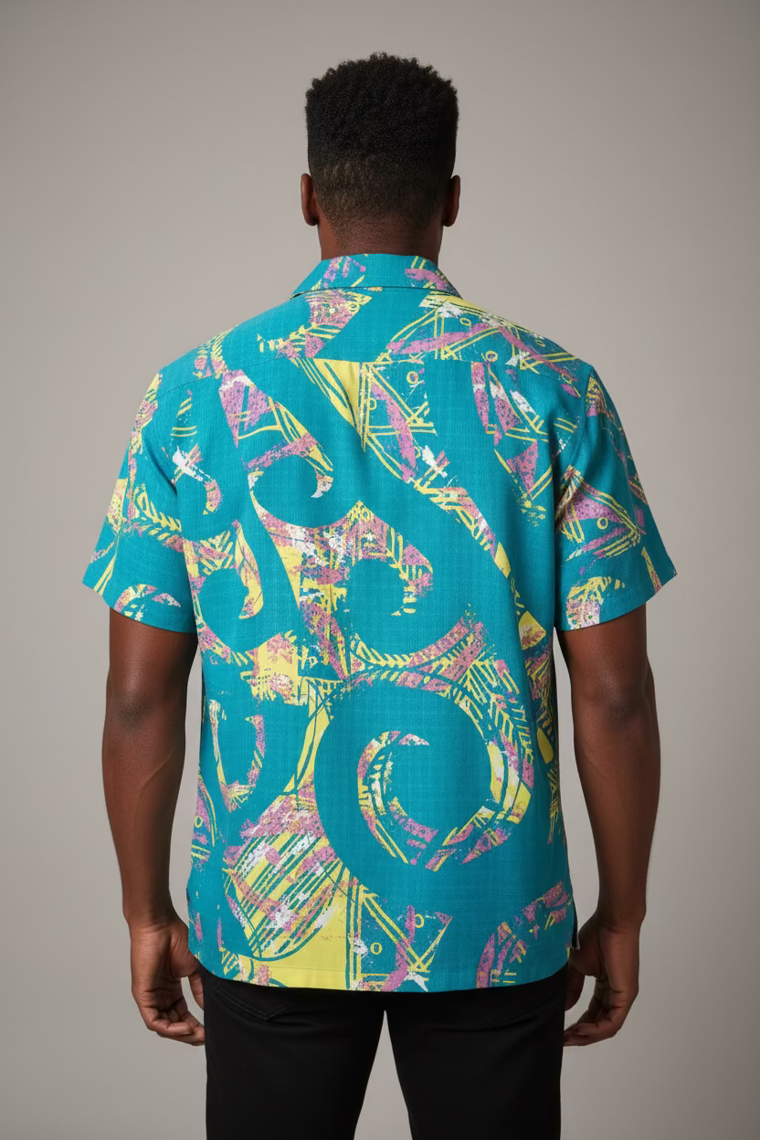 Chemise bleue tribal jaune