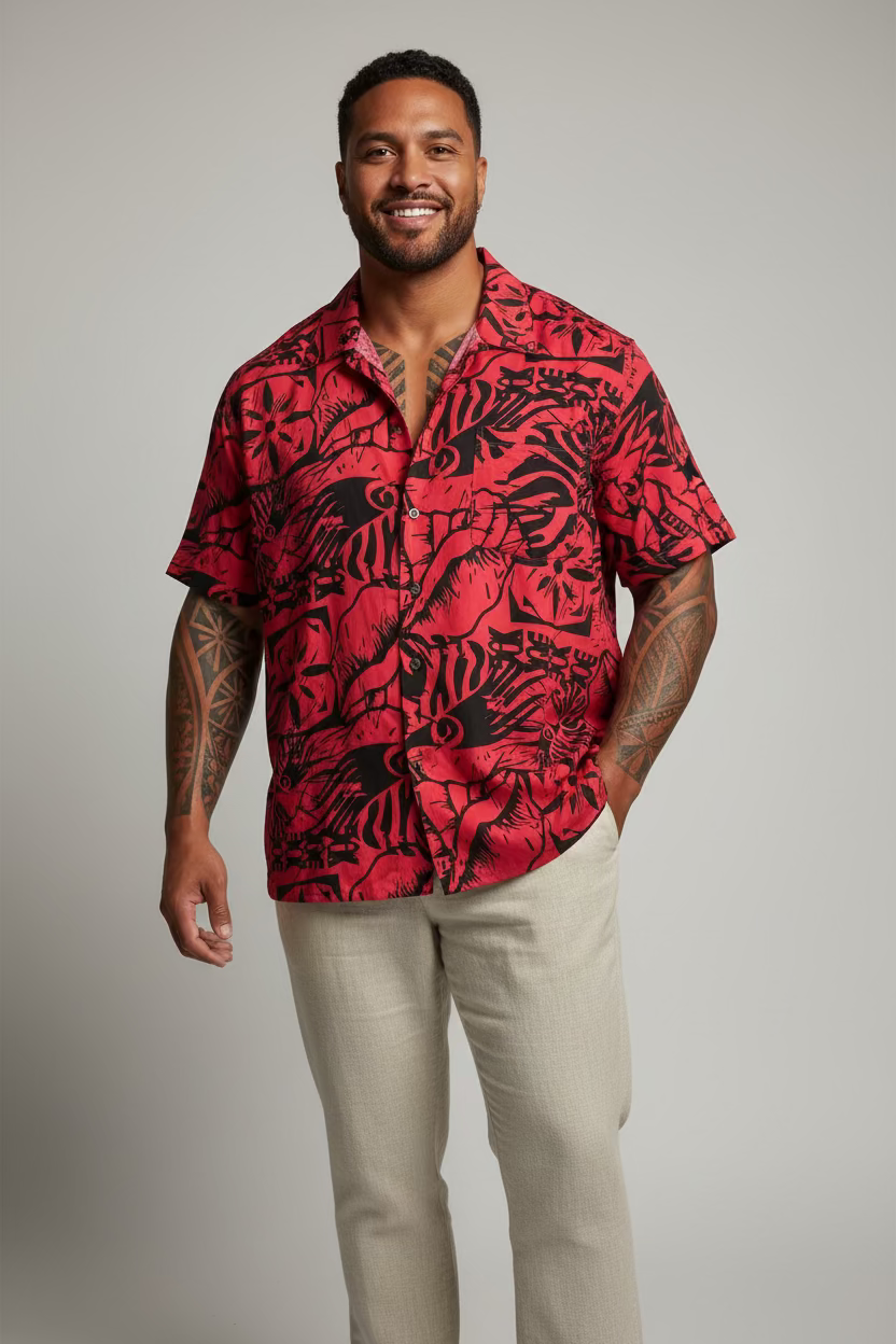 Chemise rouge motif noir
