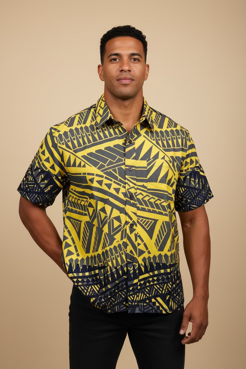 Chemise jaune tribal noir
